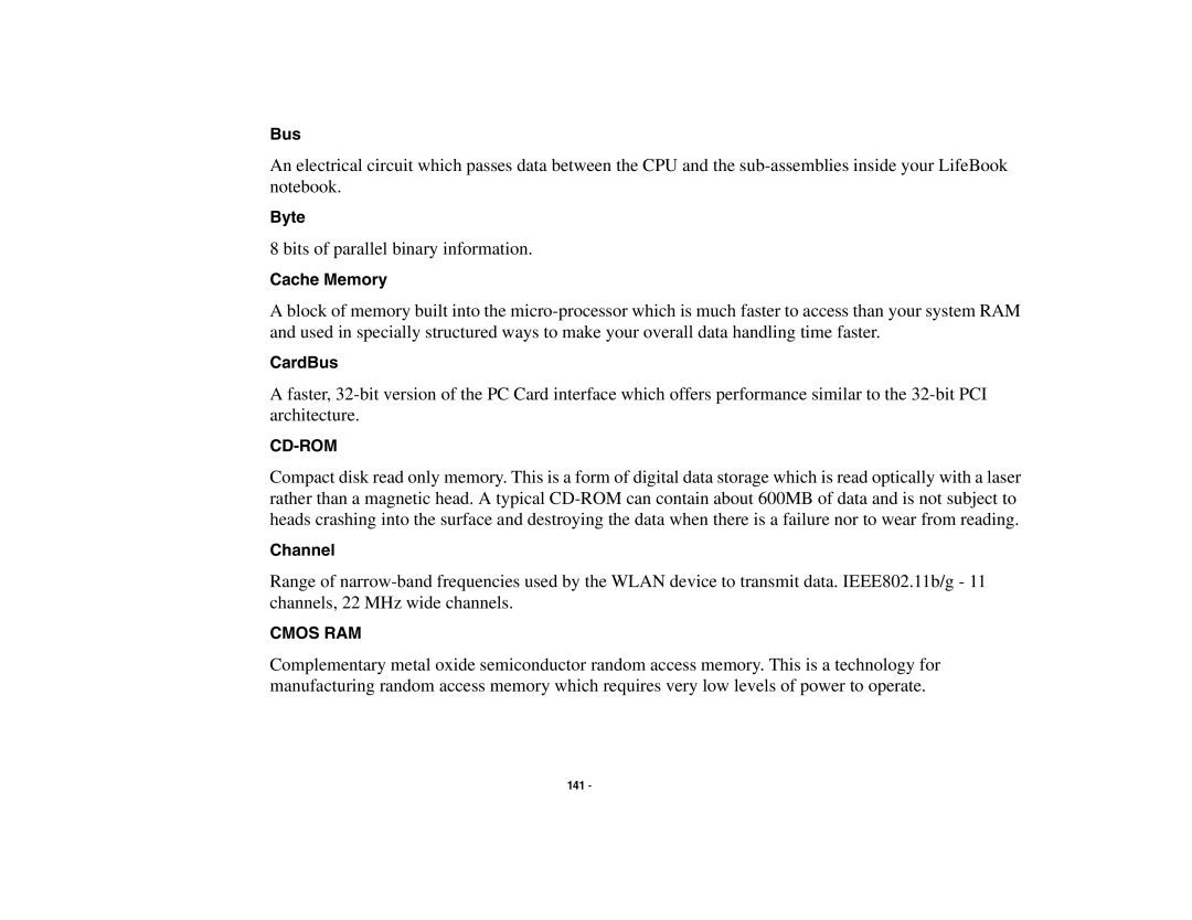 Fujitsu S6510 manual Byte, CardBus, Channel 