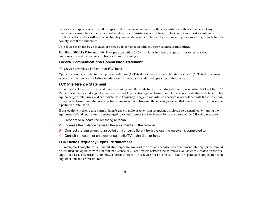 Fujitsu S6510 manual Federal Communications Commission statement, FCC Interference Statement 