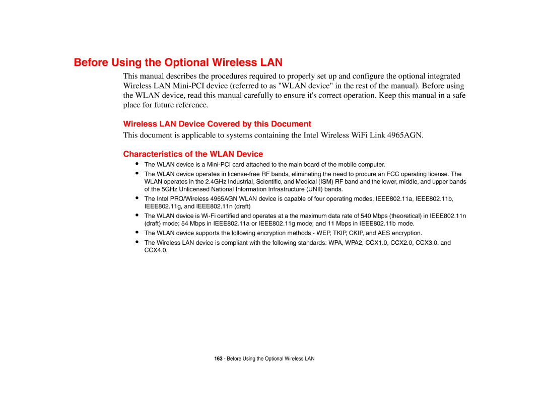 Fujitsu S6510 manual Before Using the Optional Wireless LAN, Wireless LAN Device Covered by this Document 