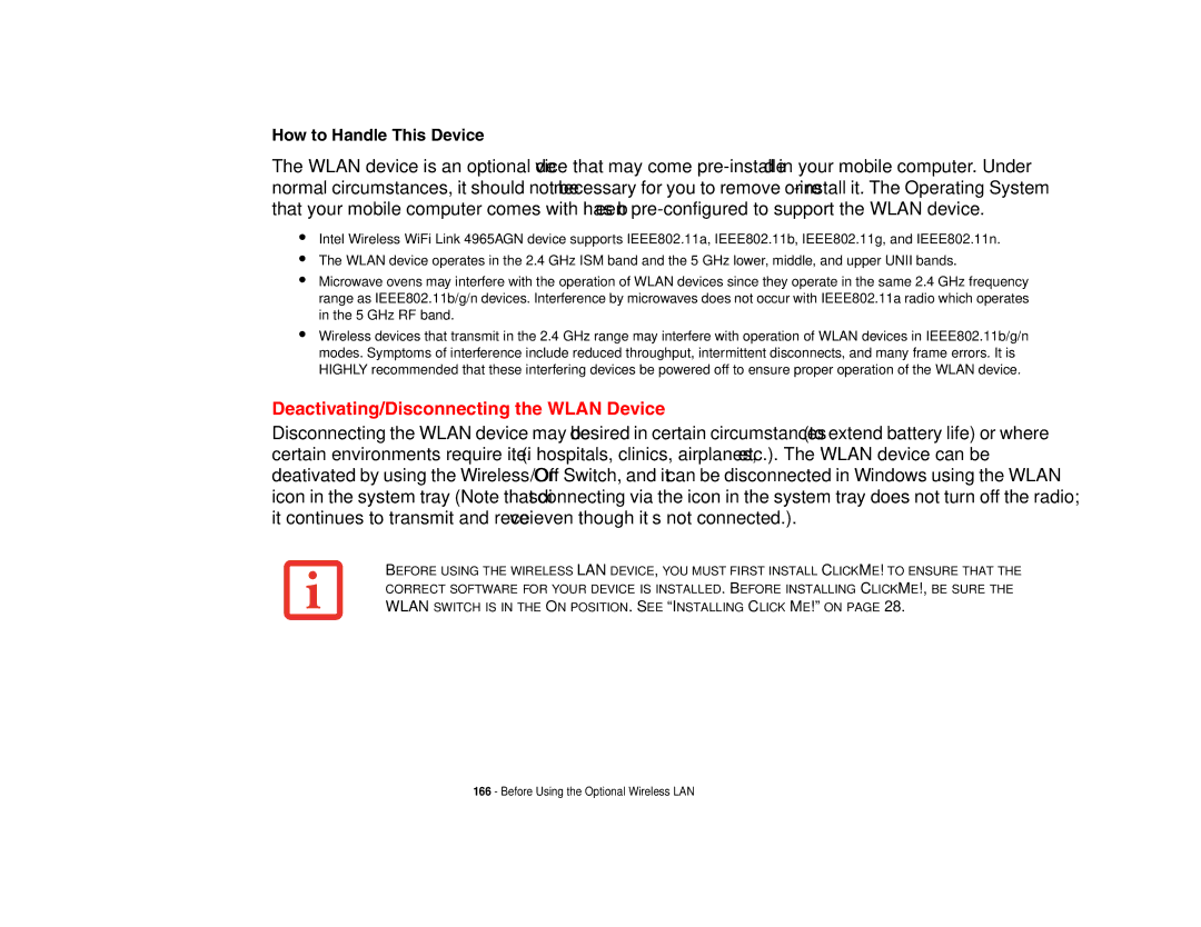 Fujitsu S6510 manual Deactivating/Disconnecting the Wlan Device, How to Handle This Device 