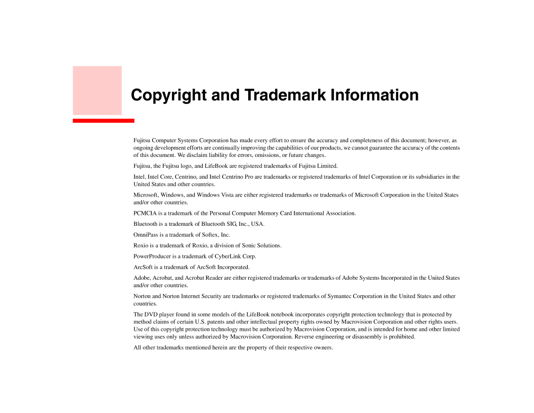 Fujitsu S6510 manual Copyright and Trademark Information 