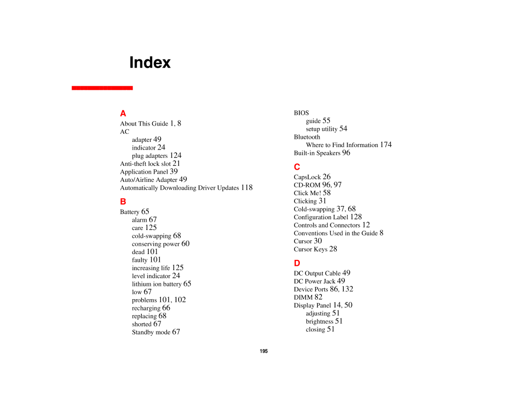 Fujitsu S6510 manual Index 