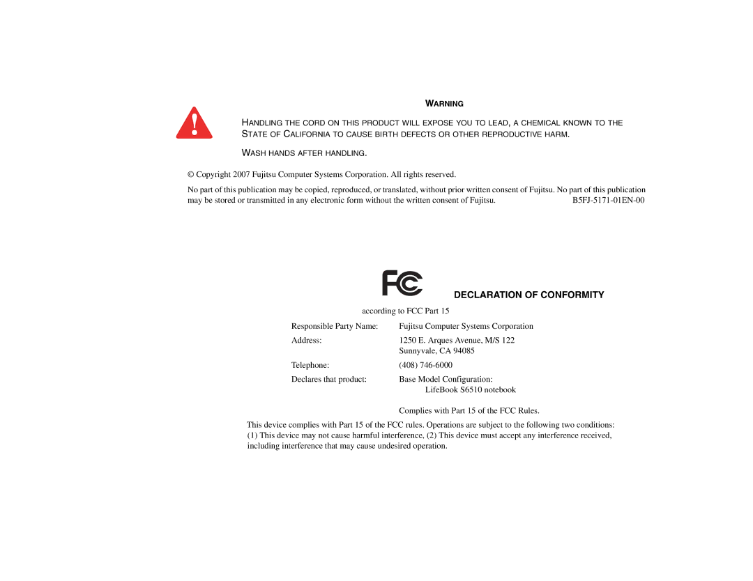 Fujitsu S6510 manual Declaration of Conformity 