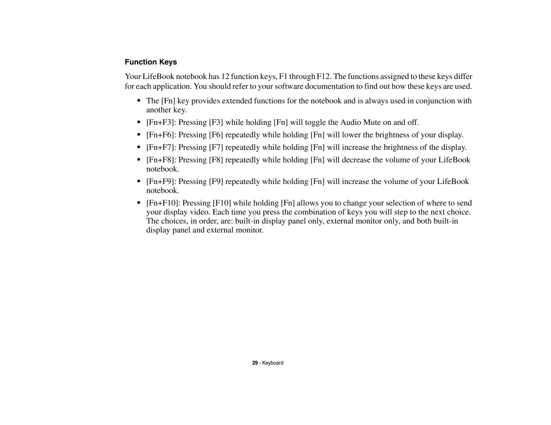 Fujitsu S6510 manual Function Keys 