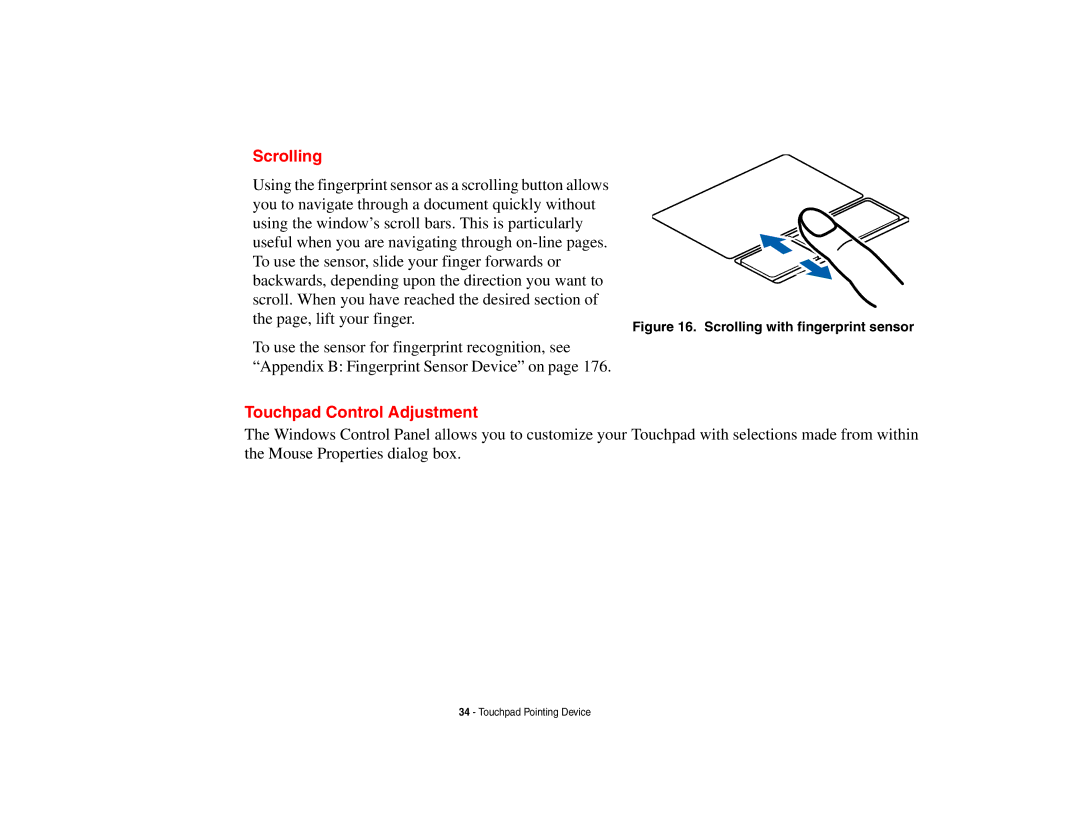 Fujitsu S6510 manual Scrolling, Touchpad Control Adjustment 