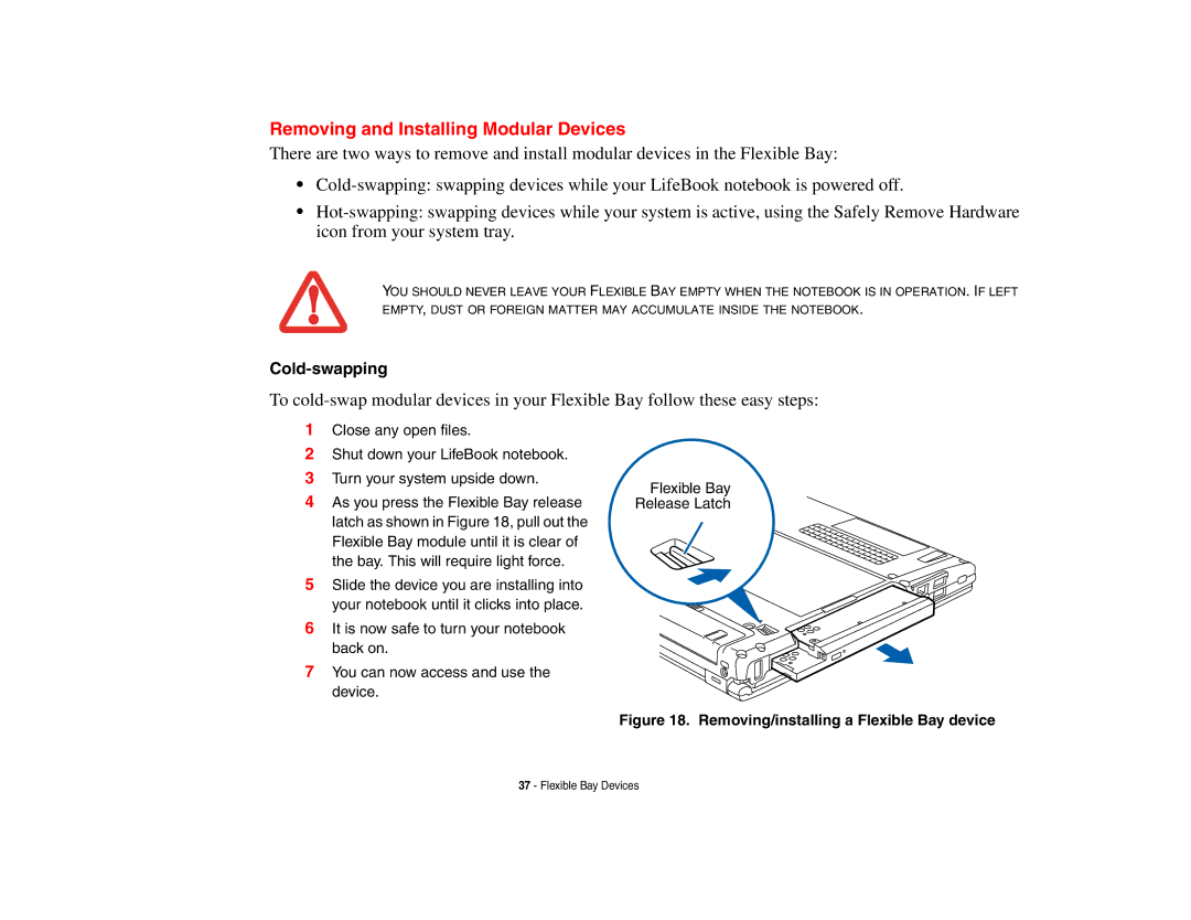 Fujitsu S6510 manual Removing and Installing Modular Devices, Cold-swapping 