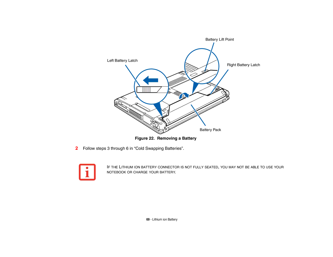 Fujitsu S6510 manual Removing a Battery 