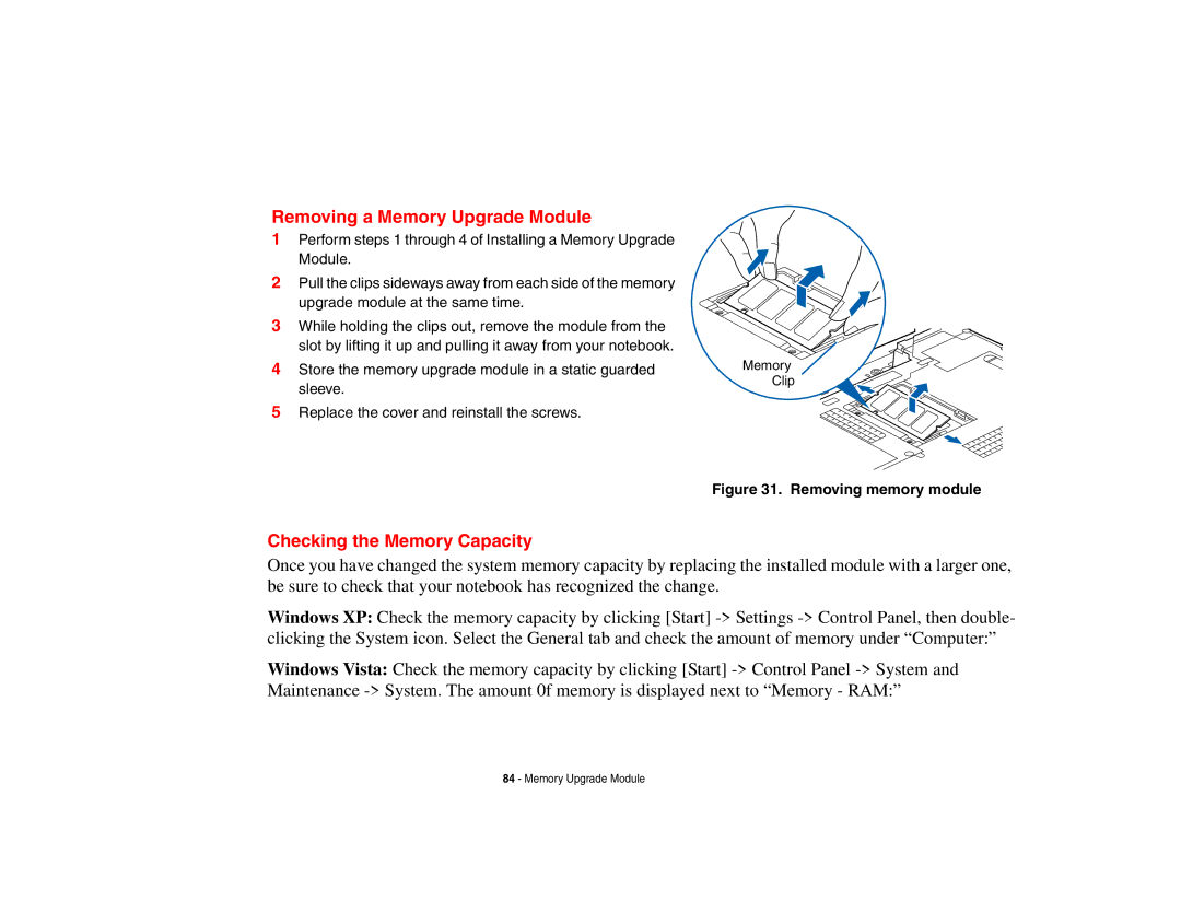 Fujitsu S6510 manual Removing a Memory Upgrade Module, Checking the Memory Capacity 