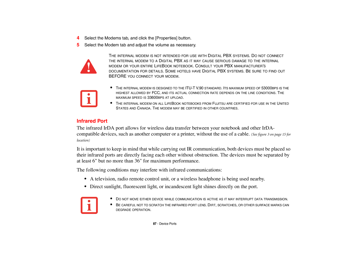 Fujitsu S6510 manual Infrared Port 