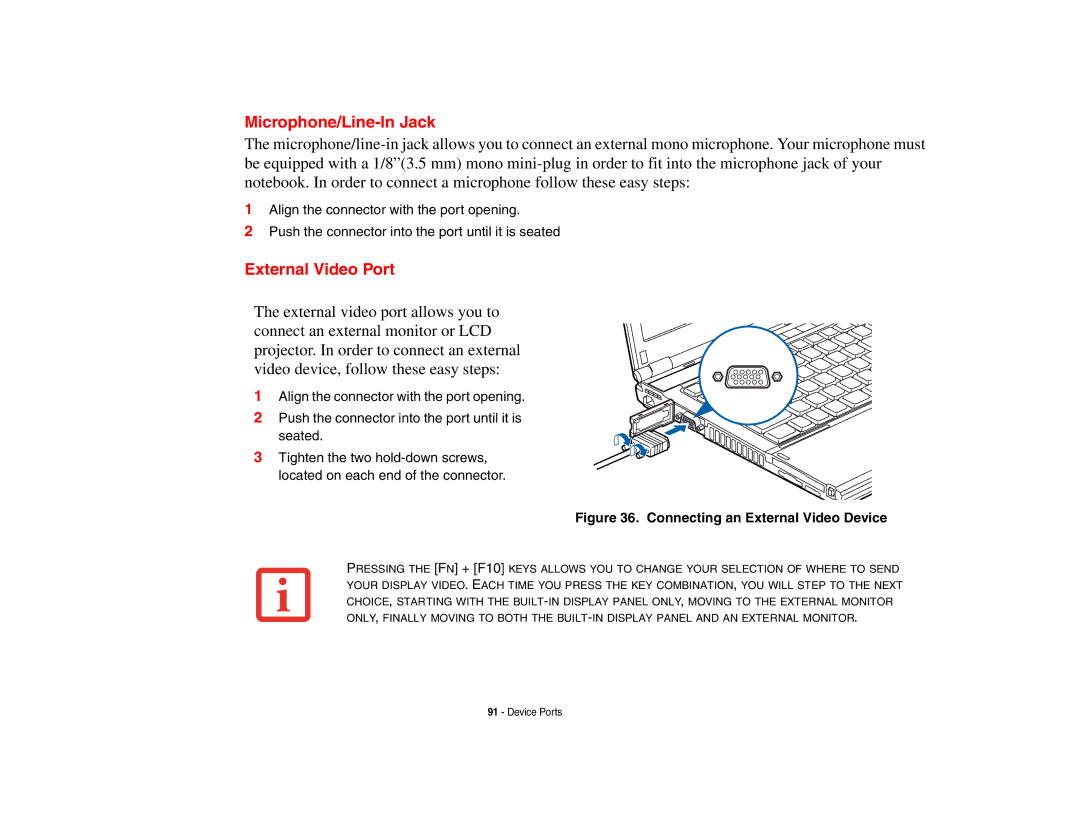 Fujitsu S6510 manual Microphone/Line-In Jack, External Video Port 