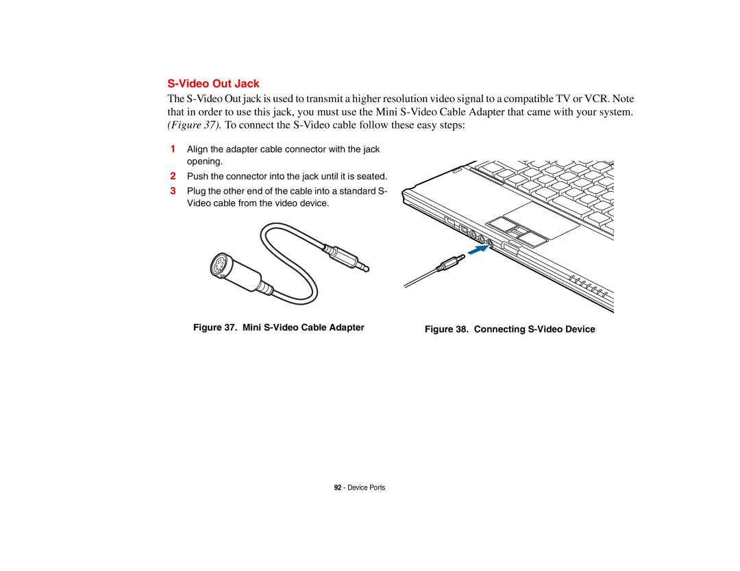 Fujitsu S6510 manual Video Out Jack, Mini S-Video Cable Adapter 