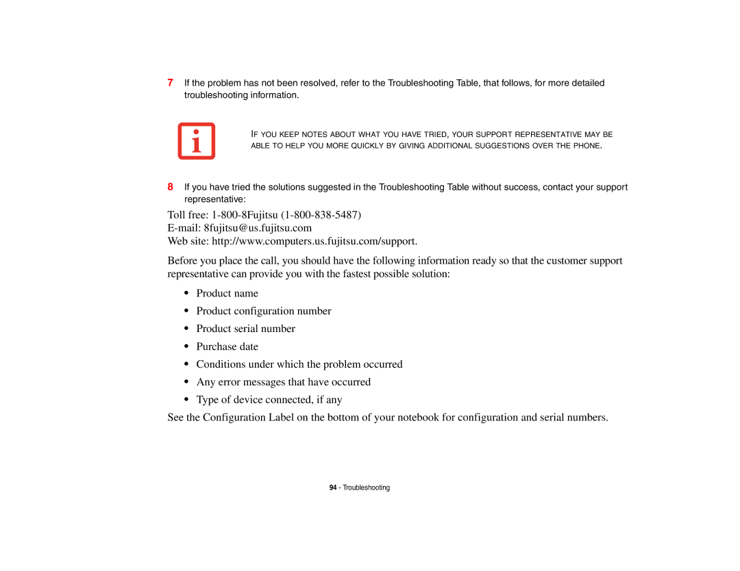 Fujitsu S6510 manual Troubleshooting 