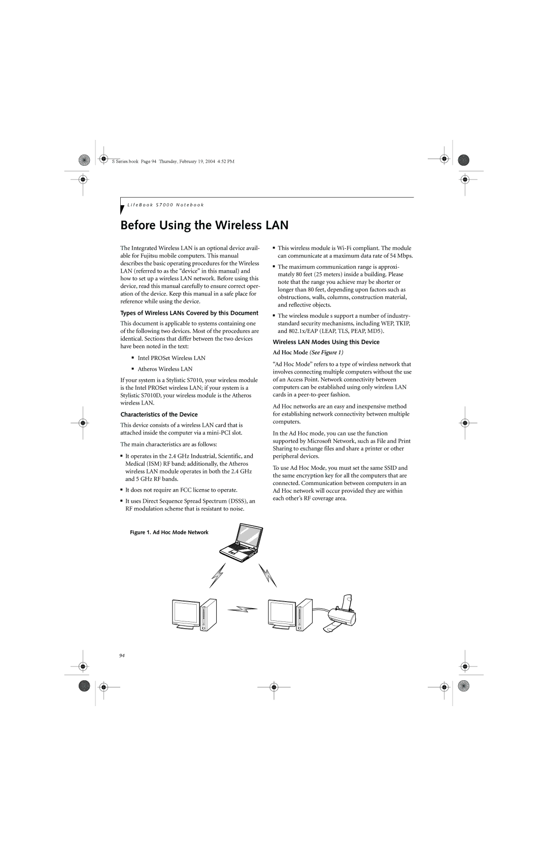 Fujitsu S7010D manual Before Using the Wireless LAN, Types of Wireless LANs Covered by this Document 