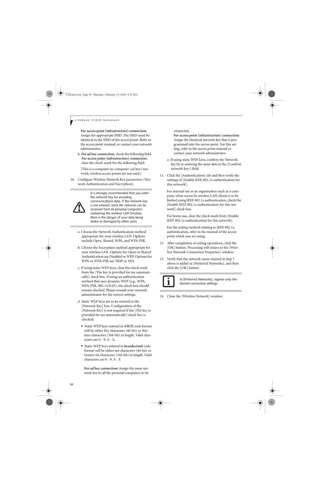 Fujitsu S7010D manual For access point infrastructure connection, Connected, Close the Wireless Network window 