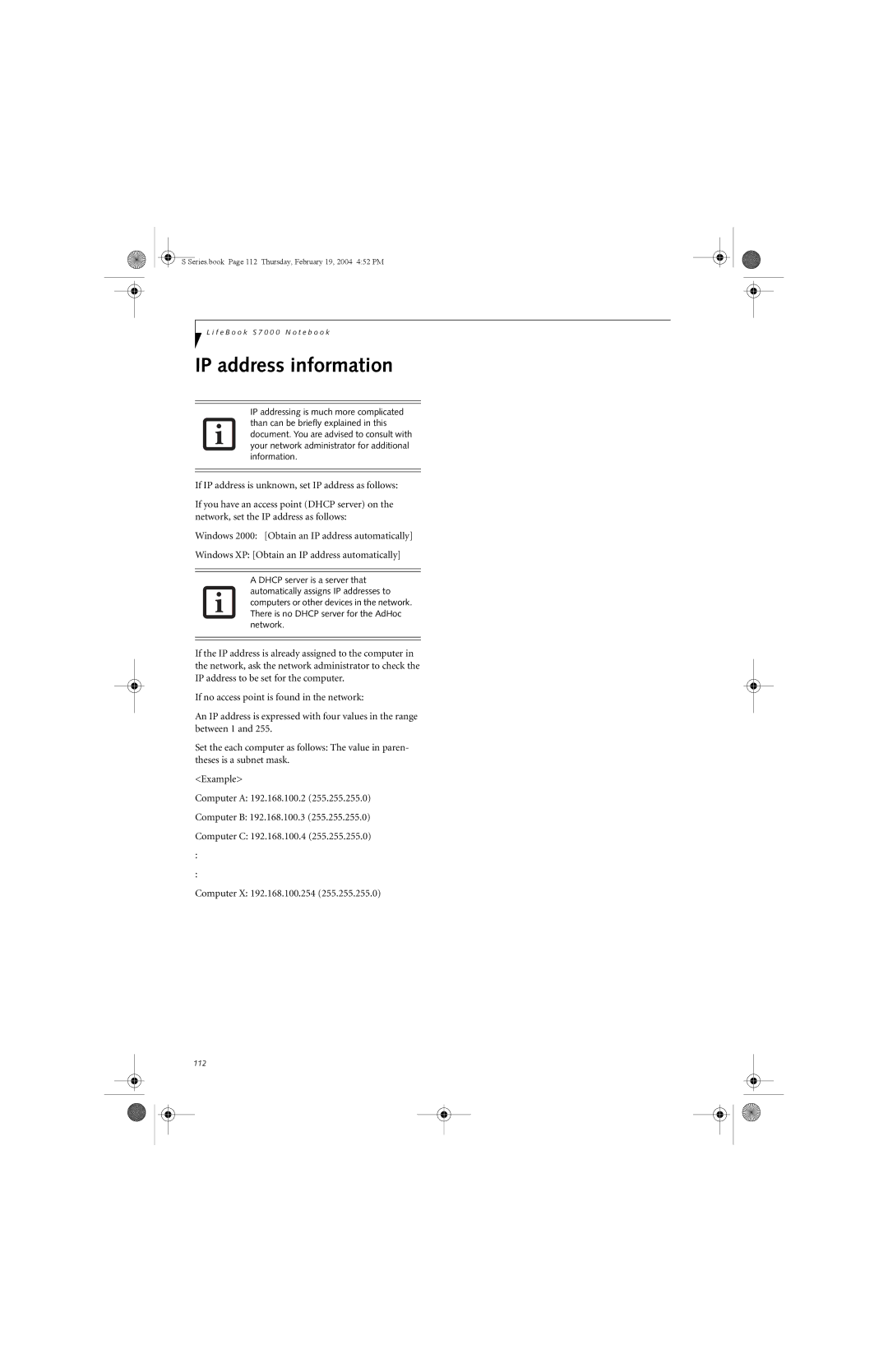 Fujitsu S7010D manual IP address information 