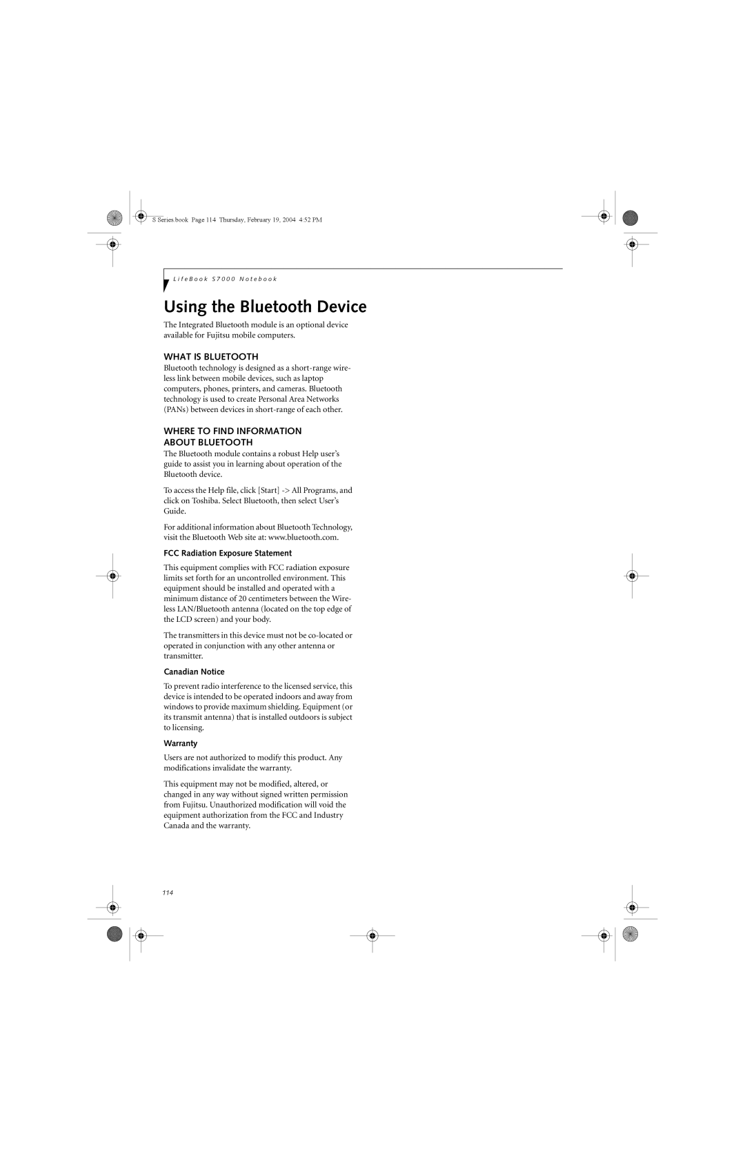 Fujitsu S7010D manual Using the Bluetooth Device, What is Bluetooth, Where to Find Information About Bluetooth, Warranty 