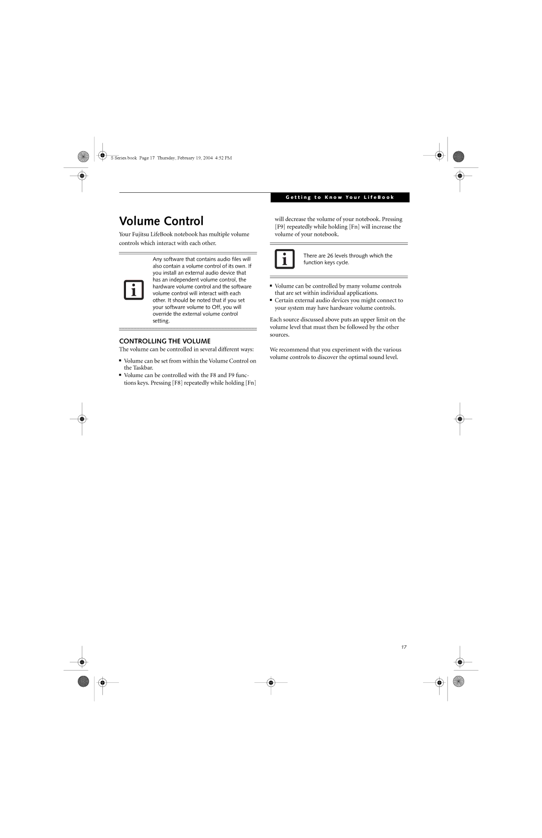 Fujitsu S7010D manual Volume Control, Controlling the Volume 