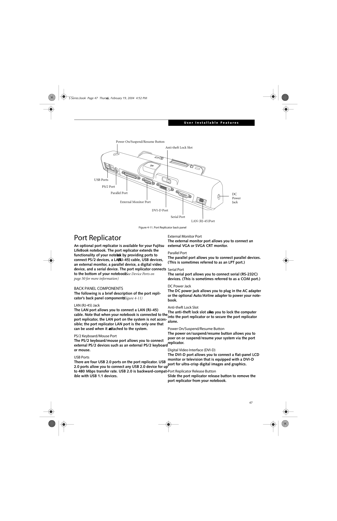 Fujitsu S7010D manual Port Replicator 