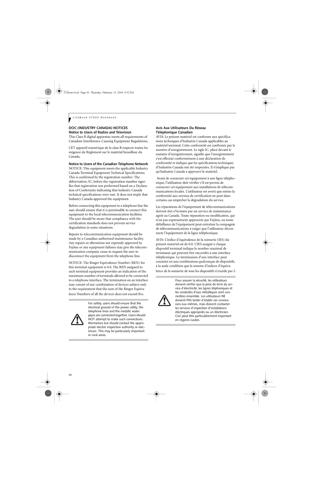 Fujitsu S7010D manual Avis Aux Utilisateurs Du Réseau Téléphonique Canadien 