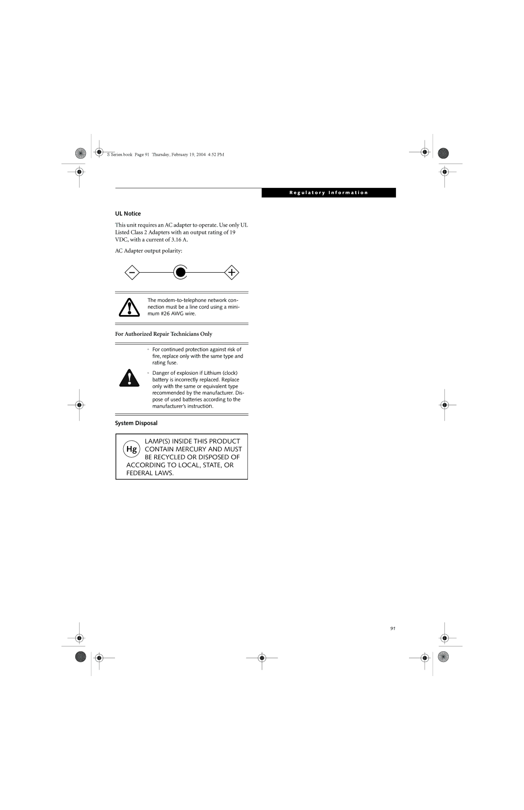 Fujitsu S7010D manual UL Notice, For Authorized Repair Technicians Only, System Disposal 