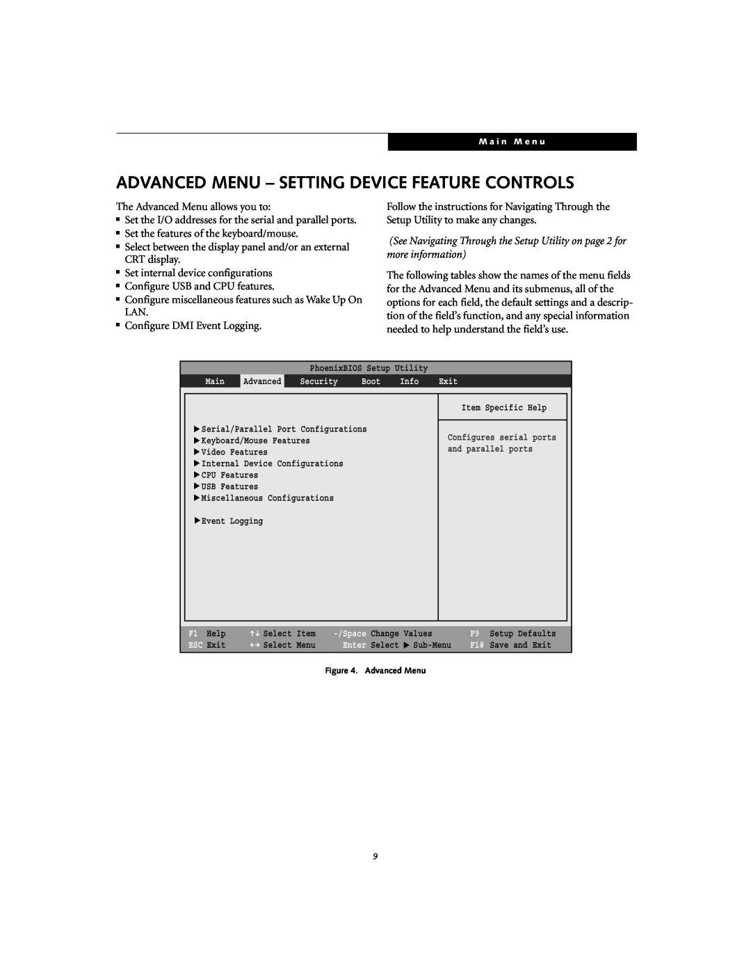 Fujitsu S7020D manual Advanced Menu - Setting Device Feature Controls 