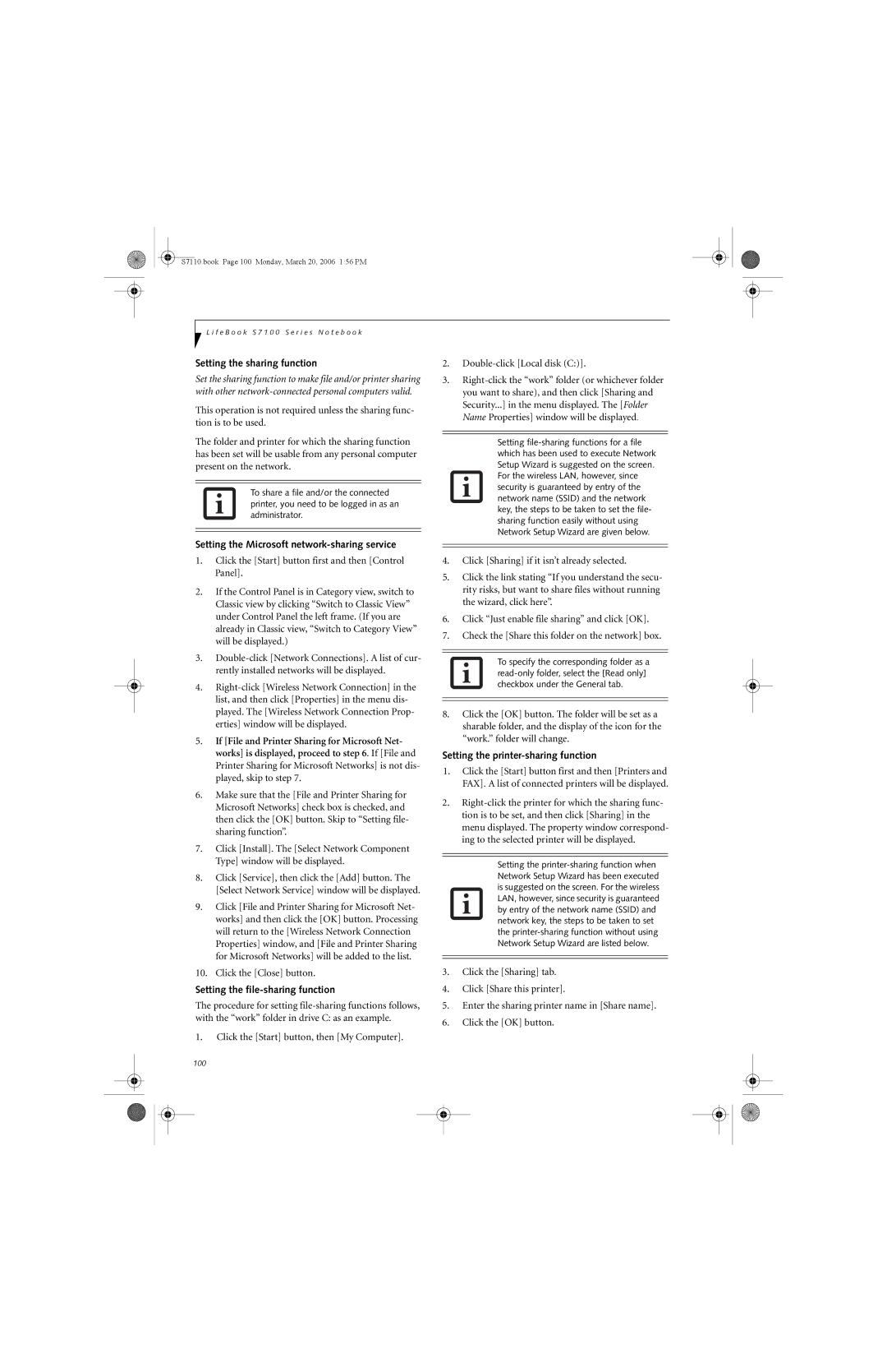 Fujitsu S7100 manual Setting the sharing function, Setting the Microsoft network-sharing service 