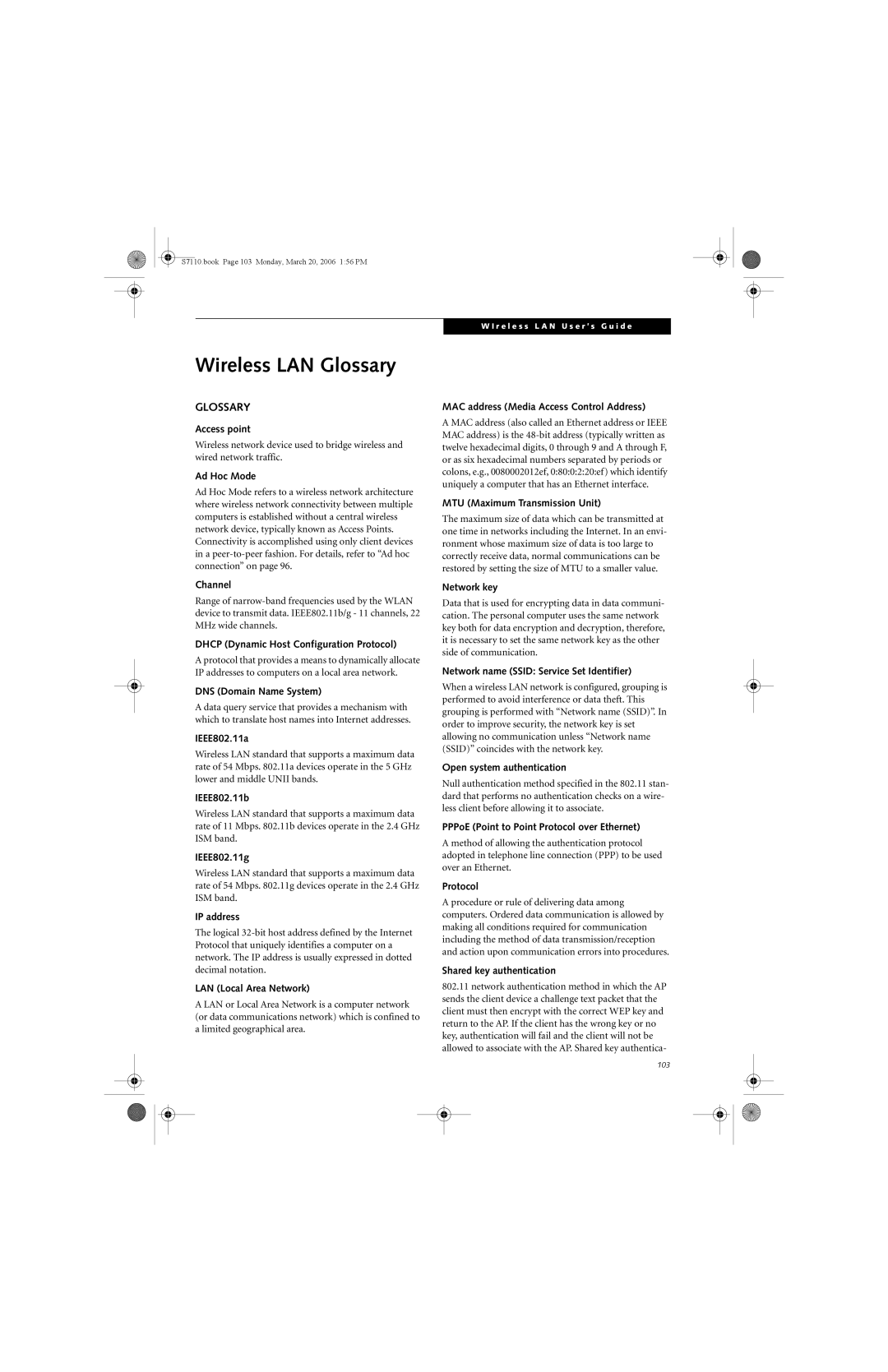 Fujitsu S7100 manual Wireless LAN Glossary 