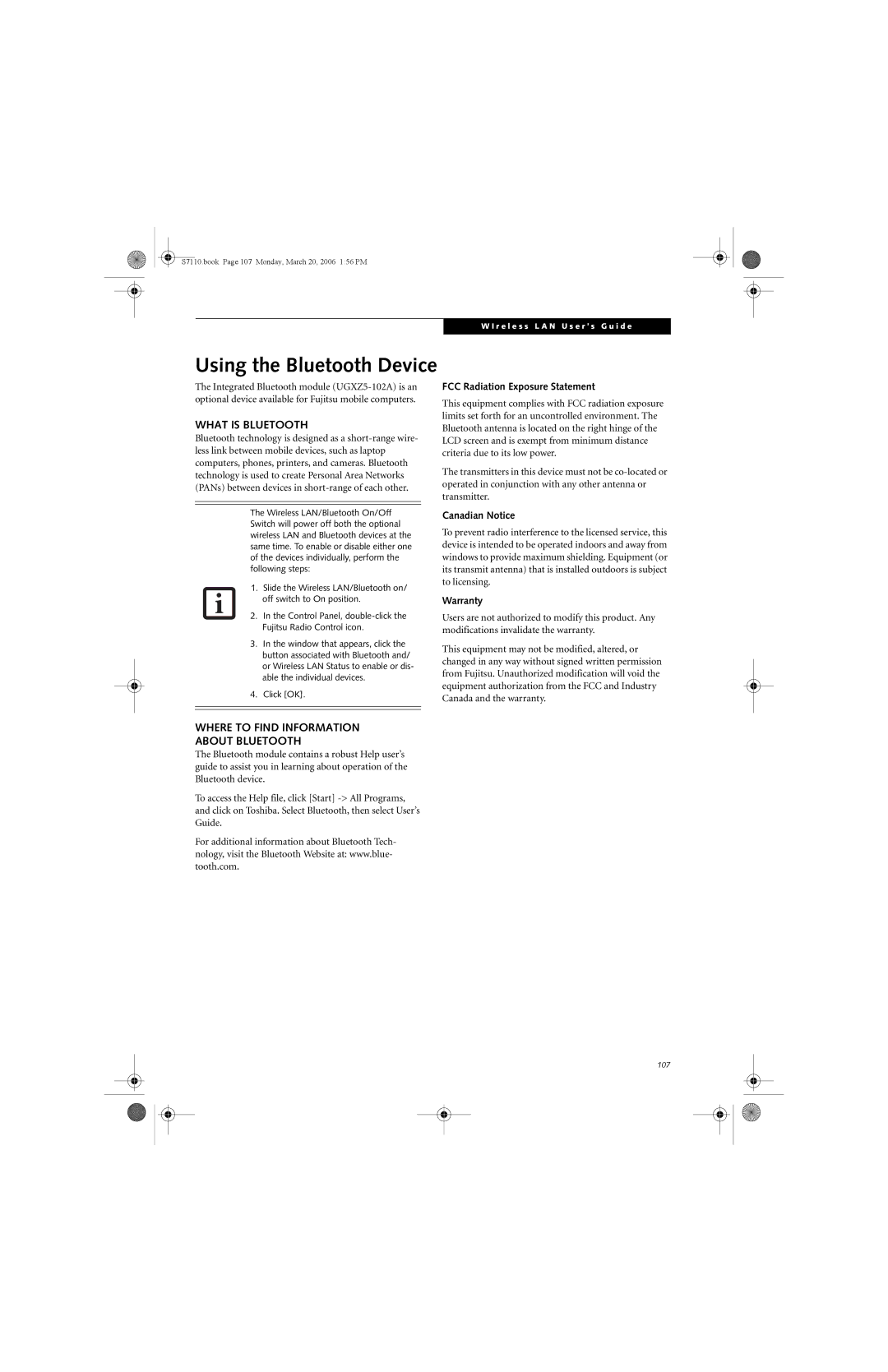 Fujitsu S7100 manual Using the Bluetooth Device, What is Bluetooth, Where to Find Information About Bluetooth, Warranty 