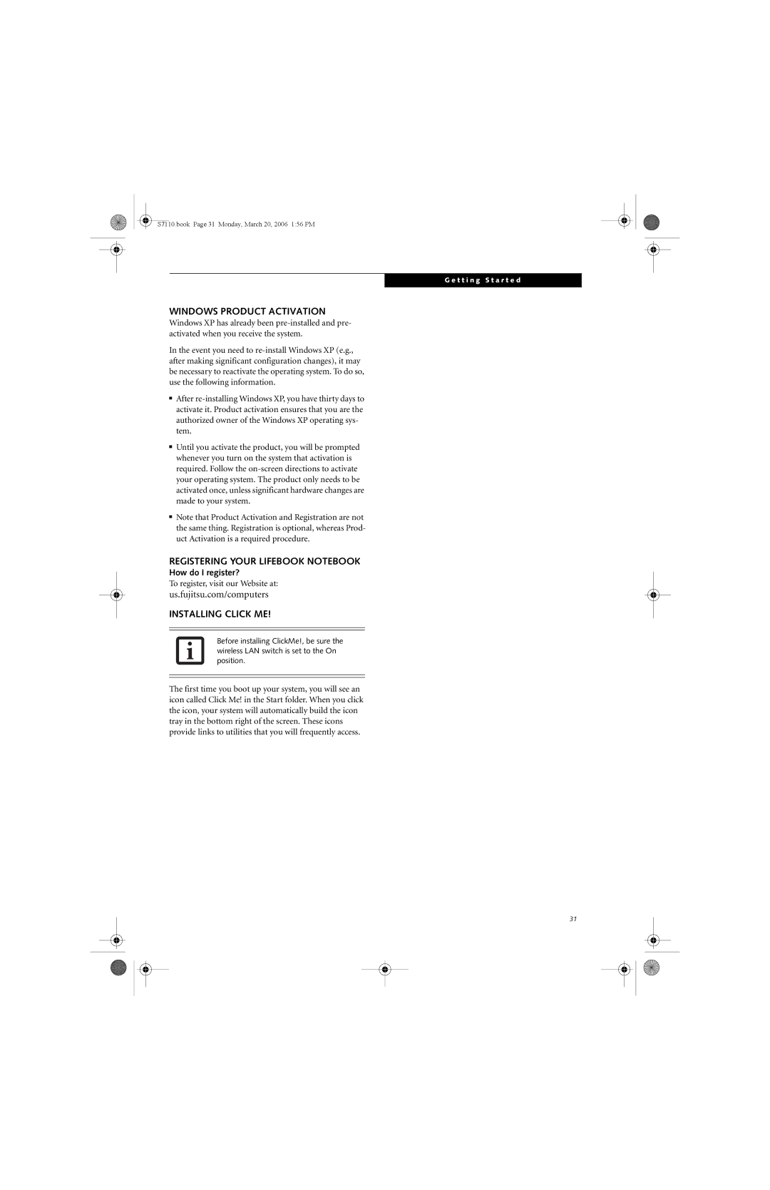 Fujitsu S7100 Windows Product Activation, Registering Your Lifebook Notebook, Installing Click ME, How do I register? 