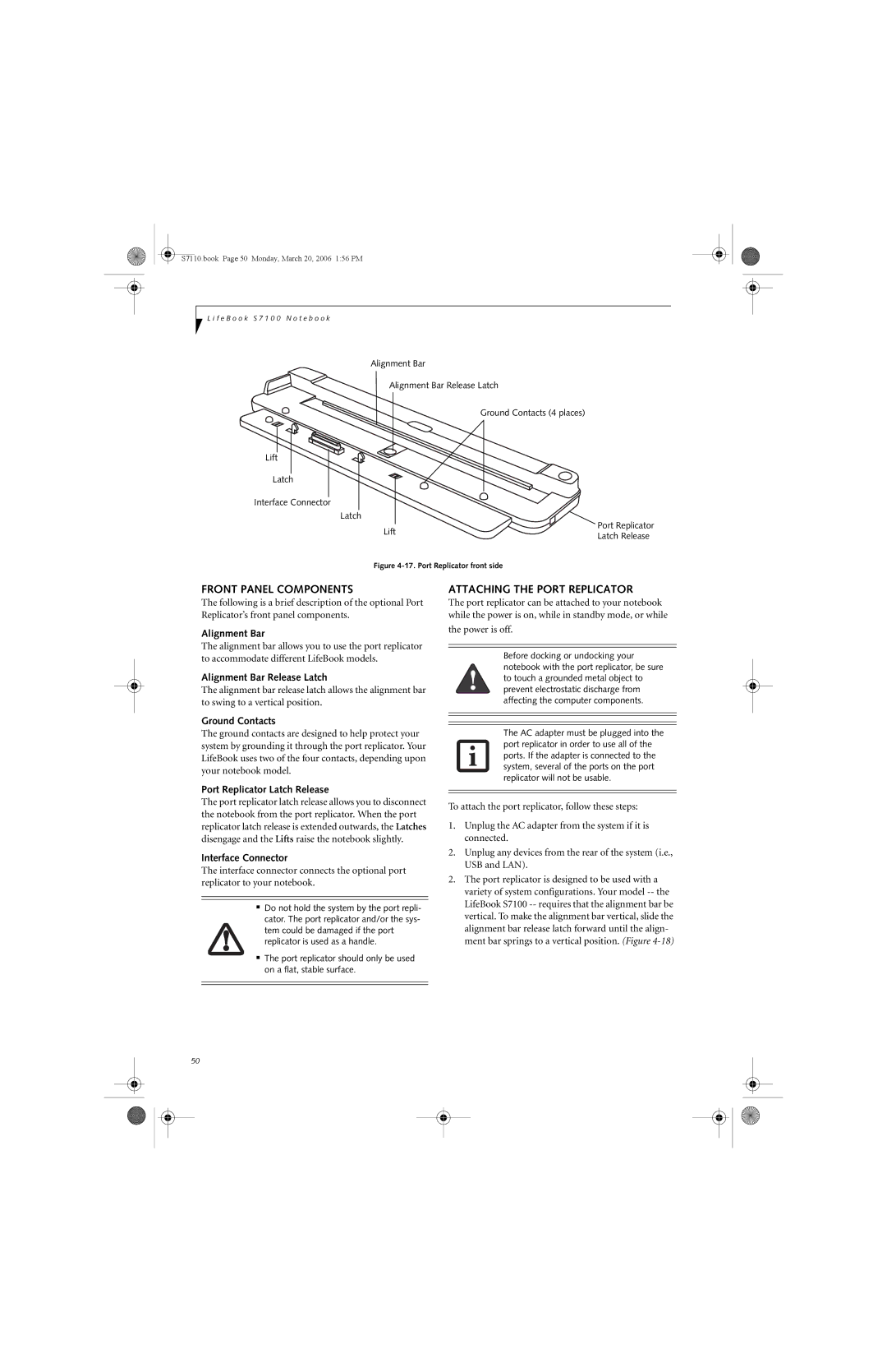 Fujitsu S7100 manual Front Panel Components, Attaching the Port Replicator 