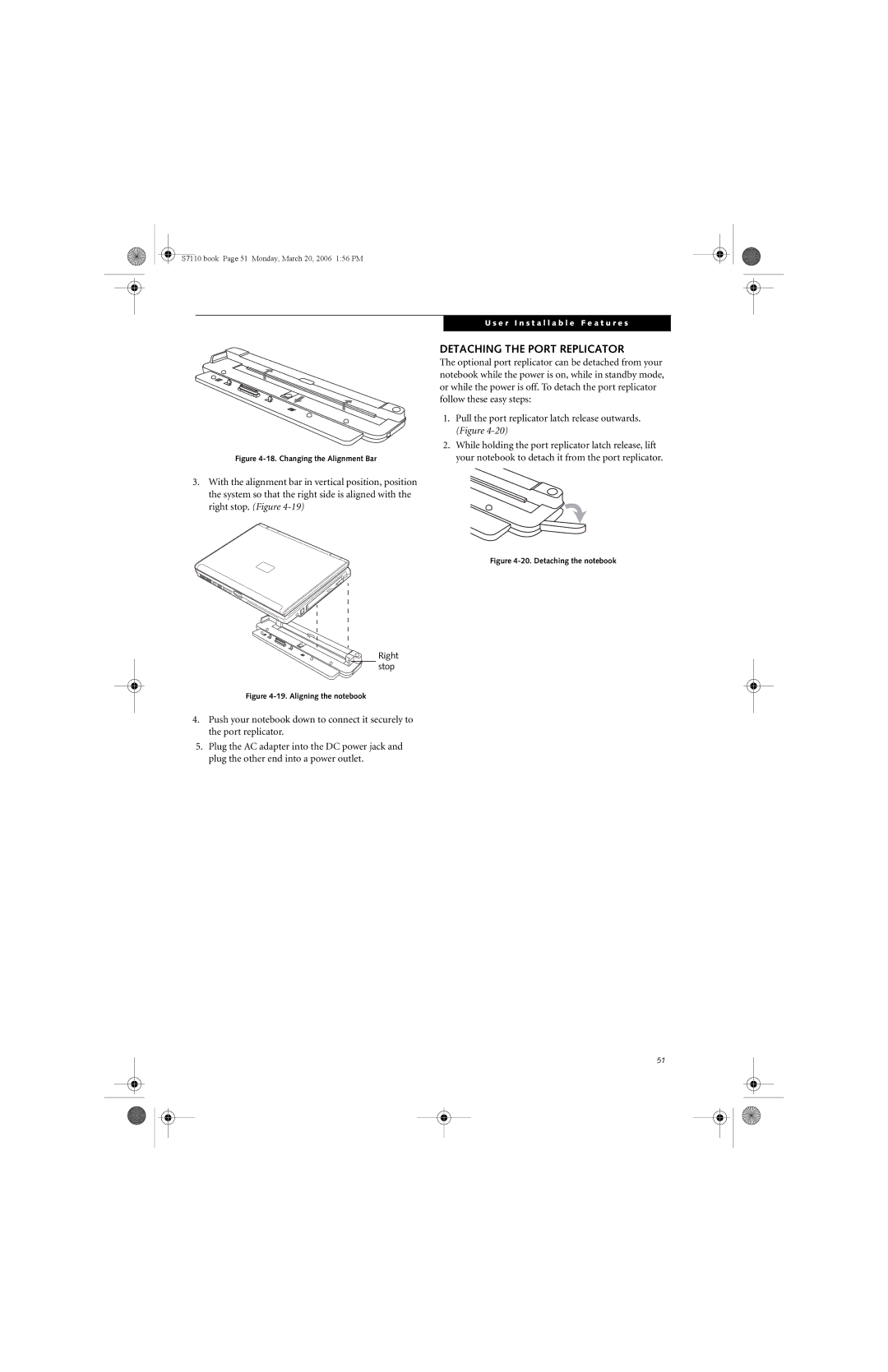 Fujitsu S7100 manual Detaching the Port Replicator, Changing the Alignment Bar 