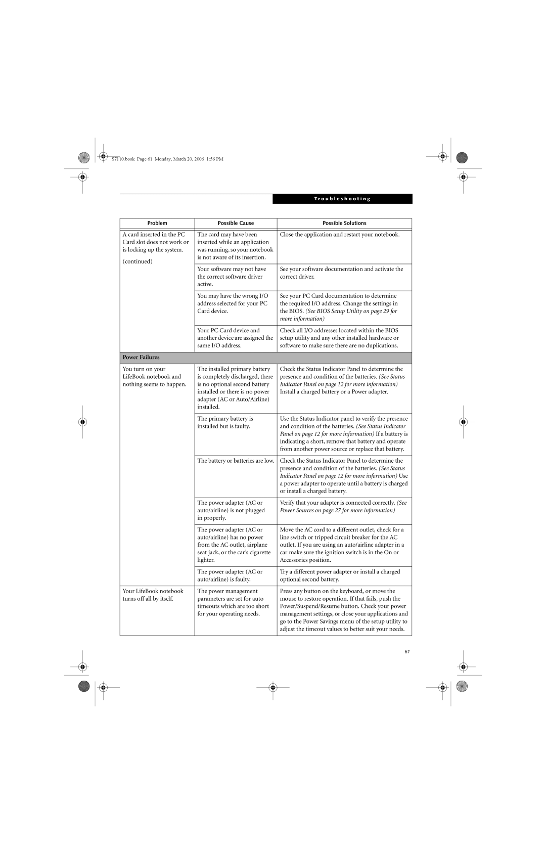 Fujitsu S7100 manual BIOS. See Bios Setup Utility on page 29 for, More information, Power Failures 