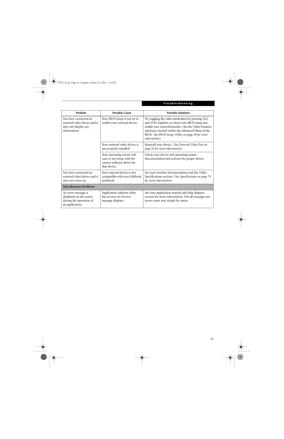 Fujitsu S7100 manual Reinstall your device. See External Video Port on, for more information, Miscellaneous Problems 