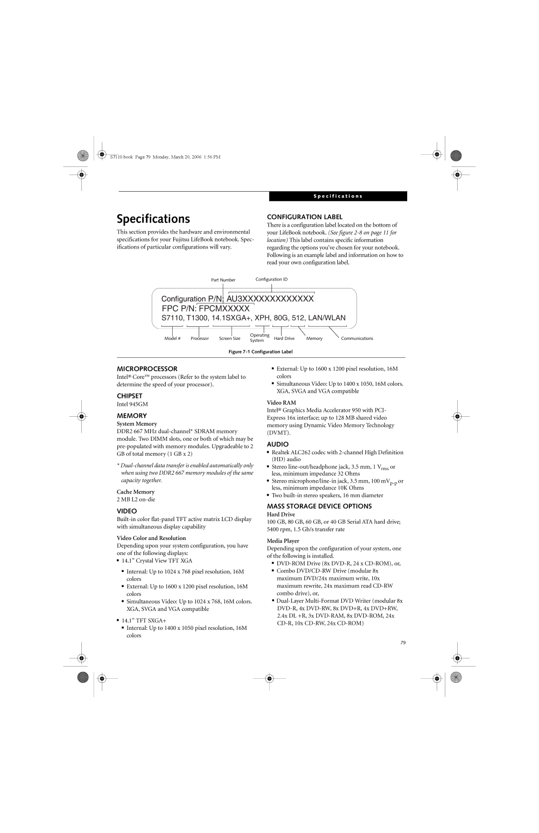 Fujitsu S7100 manual Specifications 