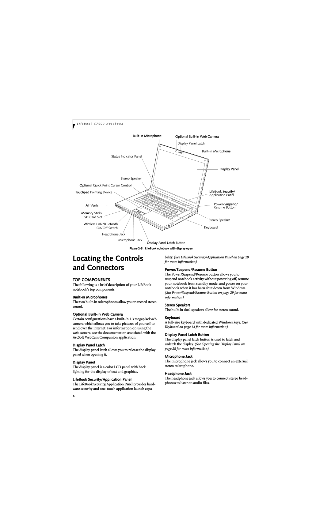 Fujitsu S7210 Locating the Controls and Connectors, Top Components, Built-in Microphones, Optional Built-in Web Camera 