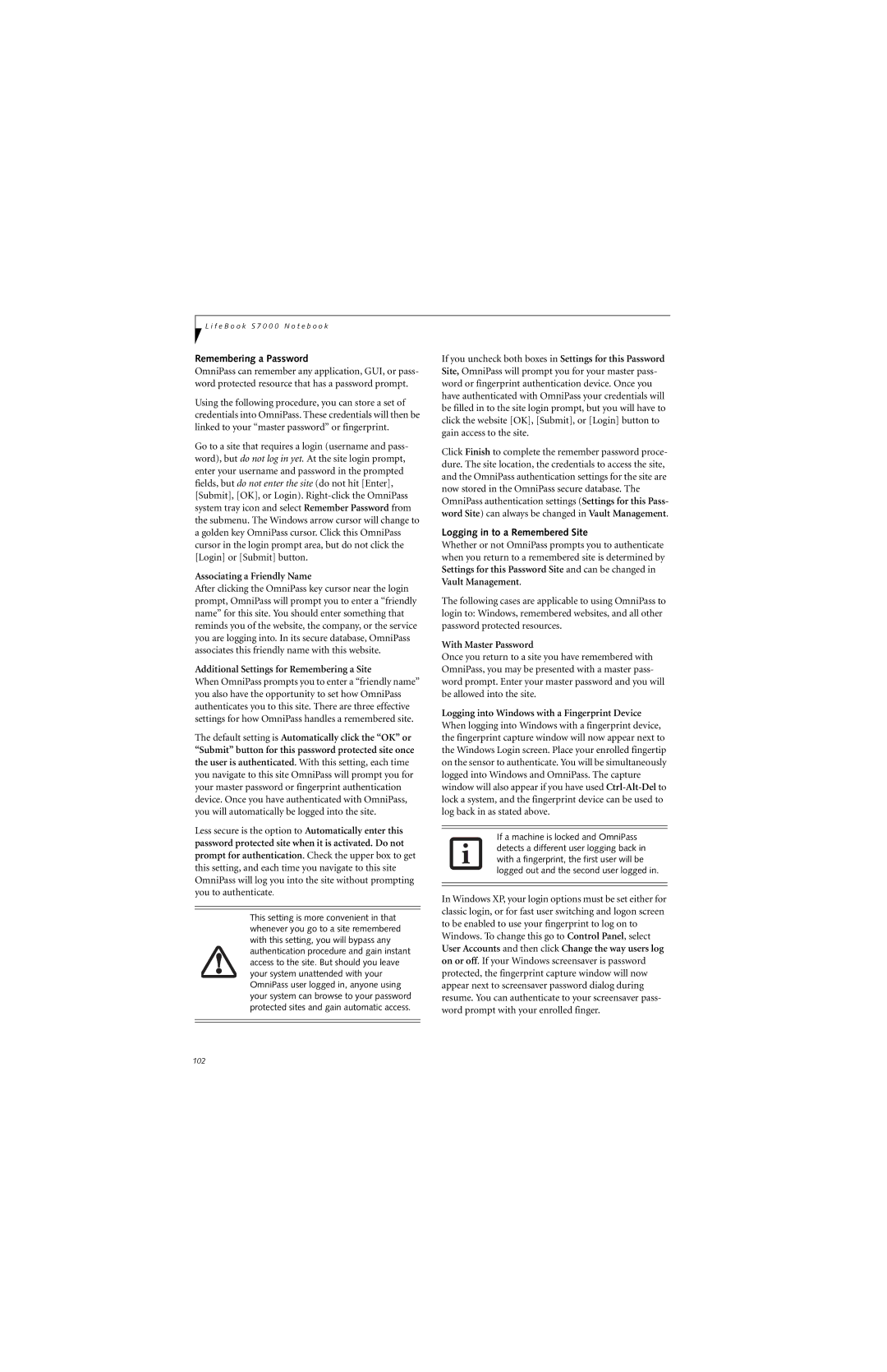 Fujitsu S7210 manual Remembering a Password, Logging in to a Remembered Site 