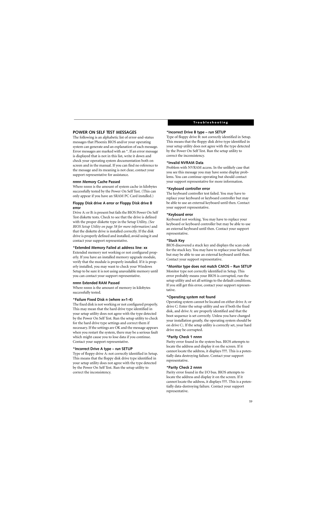 Fujitsu S7210 manual Power on Self Test Messages 