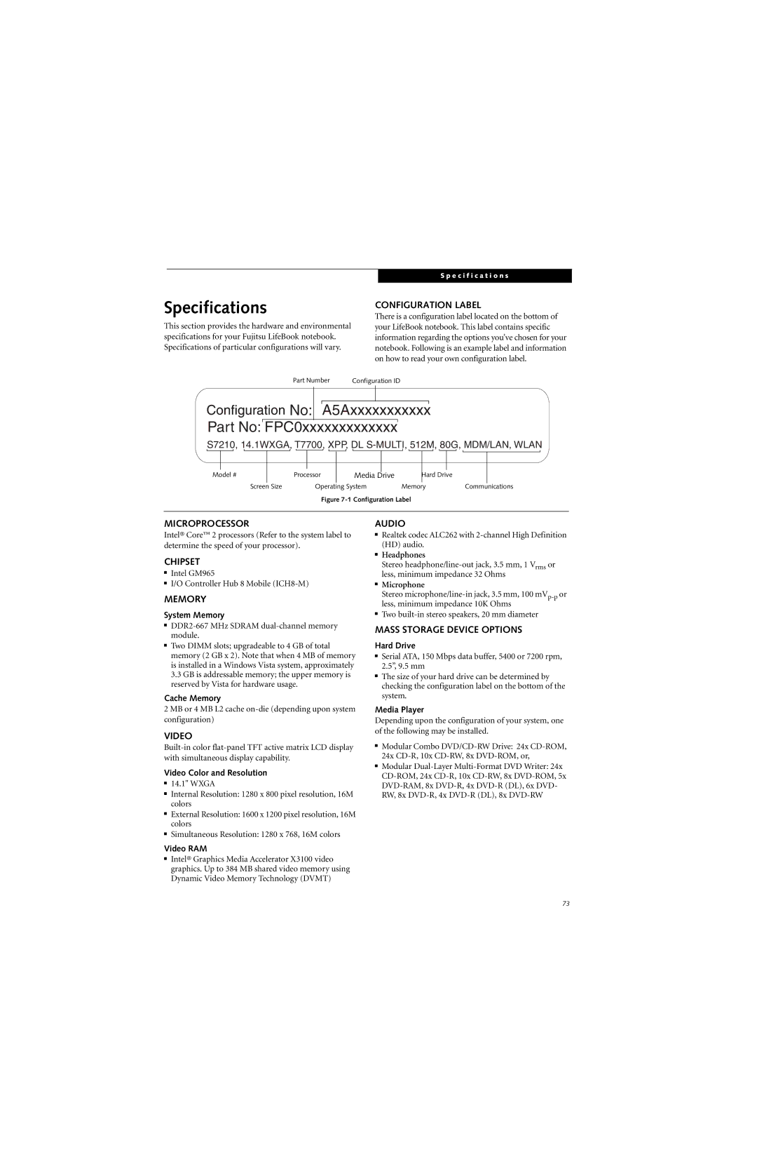 Fujitsu S7210 manual Specifications 