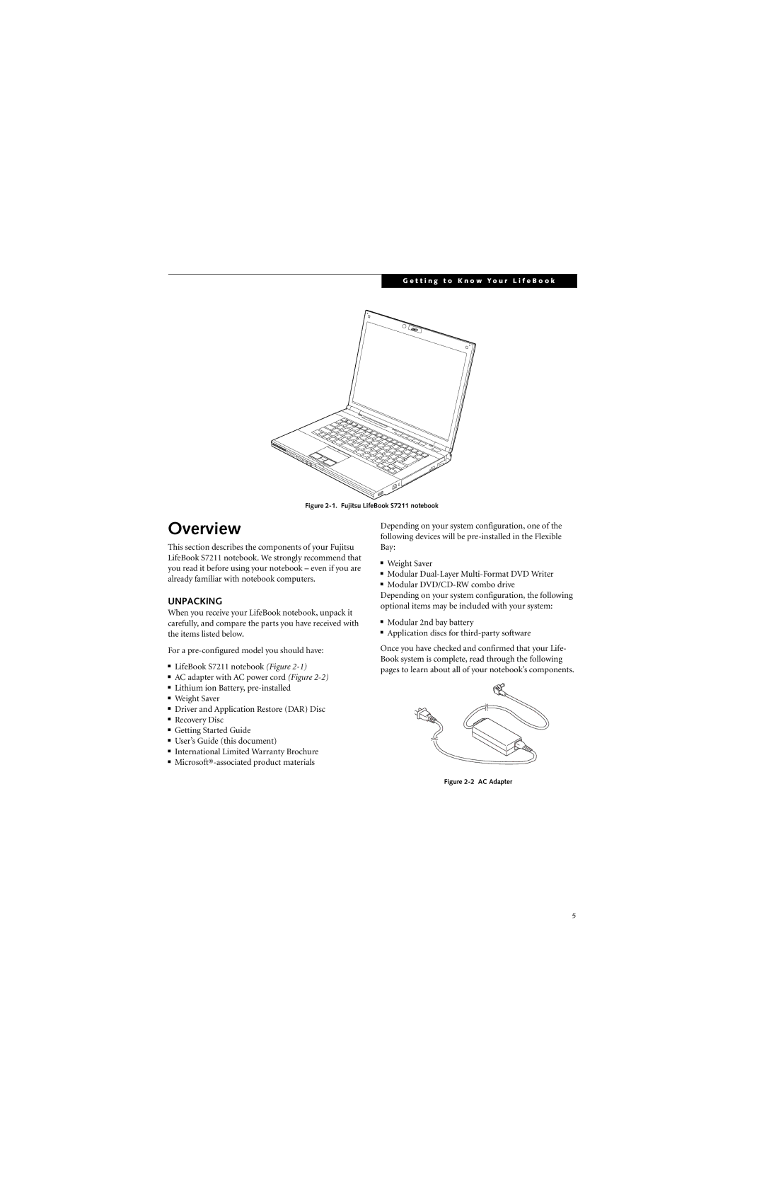 Fujitsu S7211 manual Overview, Unpacking 