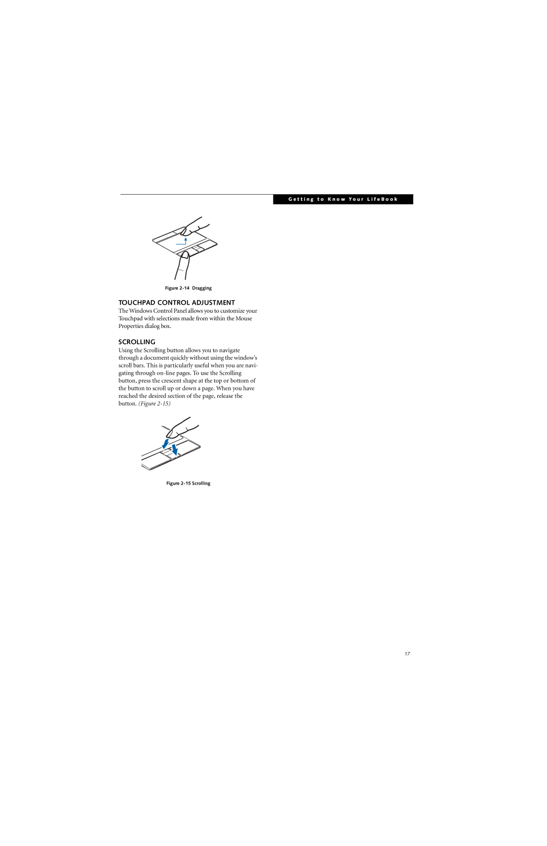 Fujitsu S7211 manual Touchpad Control Adjustment, Scrolling 