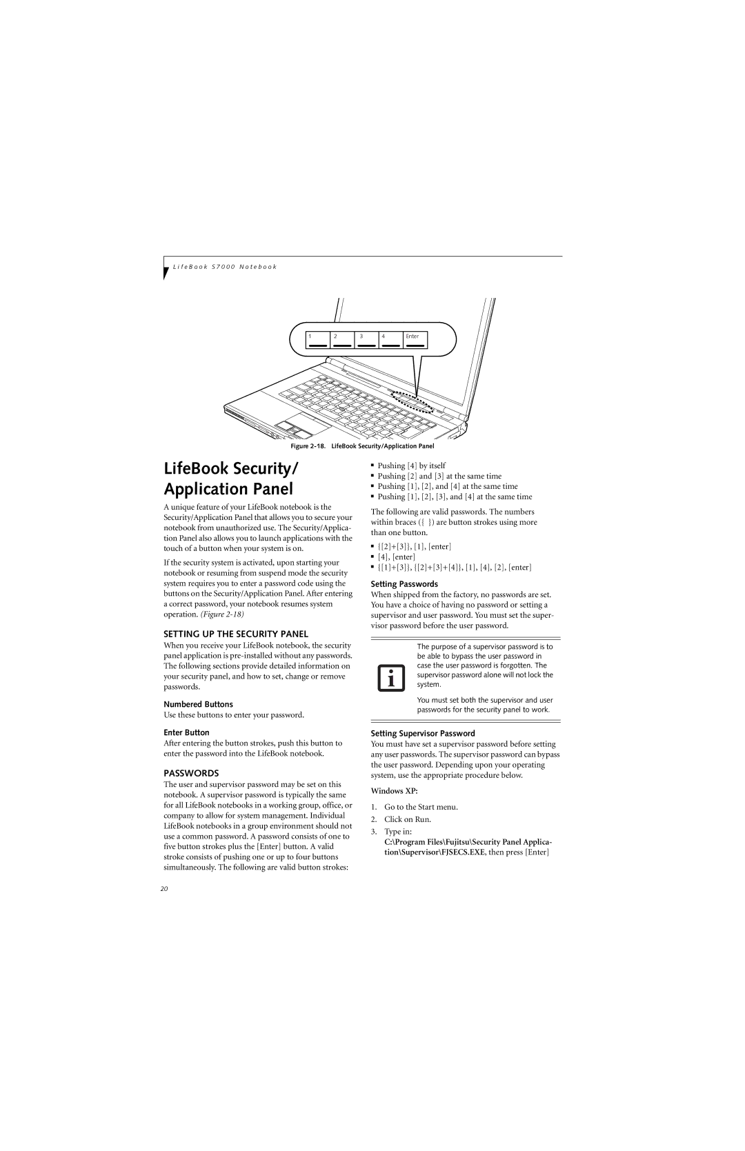 Fujitsu S7211 manual LifeBook Security Application Panel, Setting UP the Security Panel, Passwords 