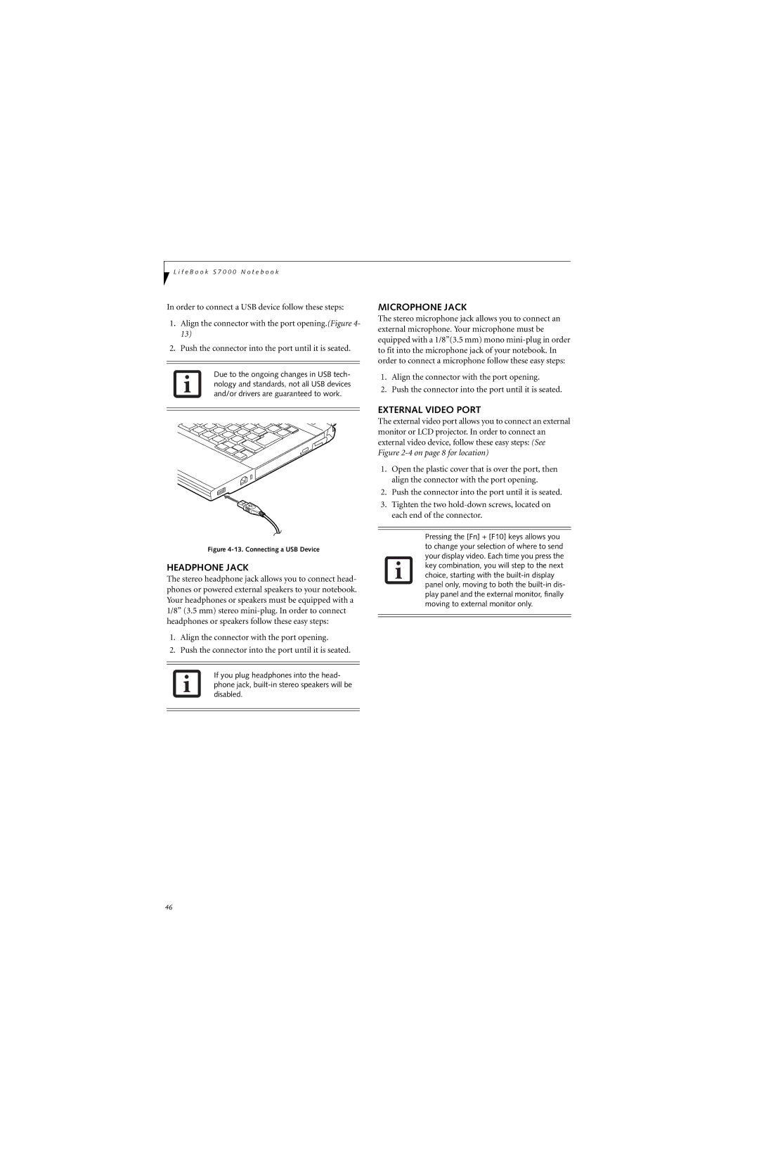 Fujitsu S7211 manual Headphone Jack, Microphone Jack, External Video Port 