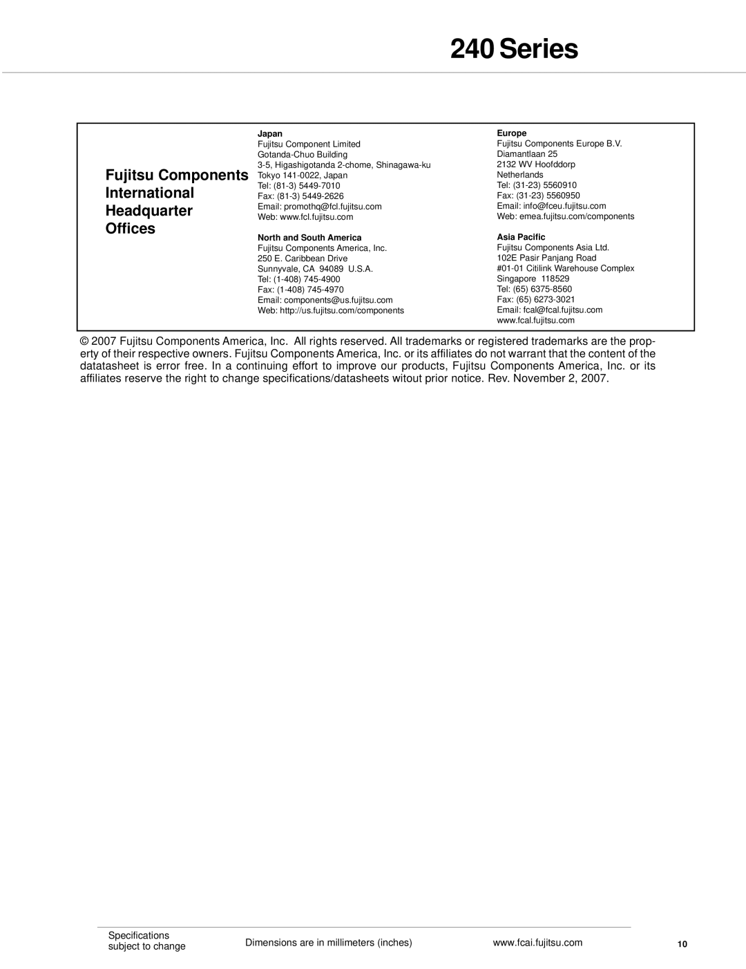 Fujitsu SCA.2, SCA.1 specifications Fujitsu Components 