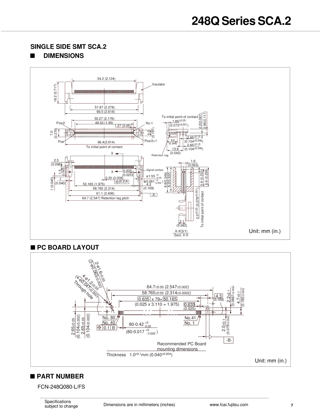 Fujitsu SCA.1 specifications 248Q Series SCA.2, Single Side SMT SCA.2 Dimensions 