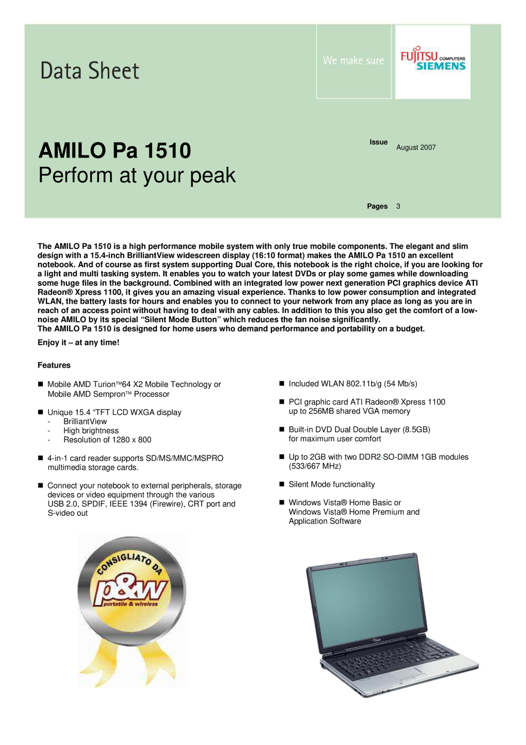 Fujitsu Siemens Computers 1510 manual Amilo Pa 