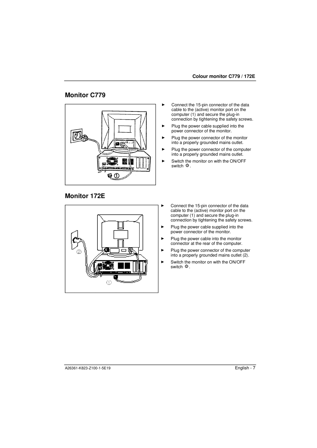 Fujitsu Siemens Computers manual Monitor C779 Monitor 172E, Switch the monitor on with the ON/OFF switch 