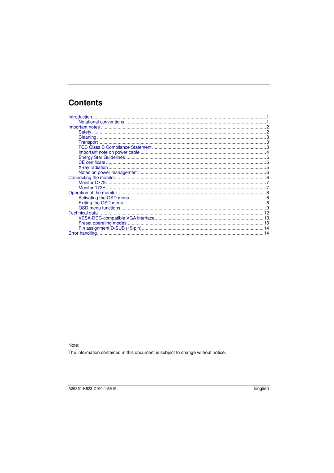 Fujitsu Siemens Computers C779, 172E manual Contents 