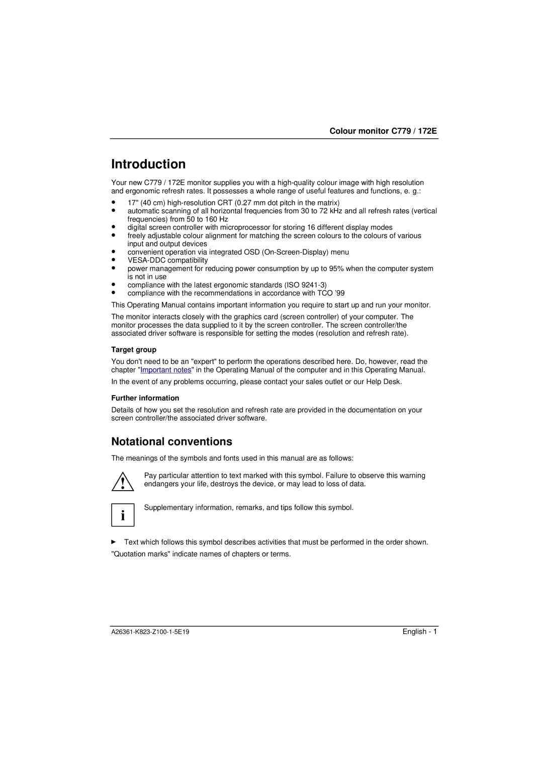 Fujitsu Siemens Computers C779, 172E manual Introduction, Notational conventions, Target group, Further information 