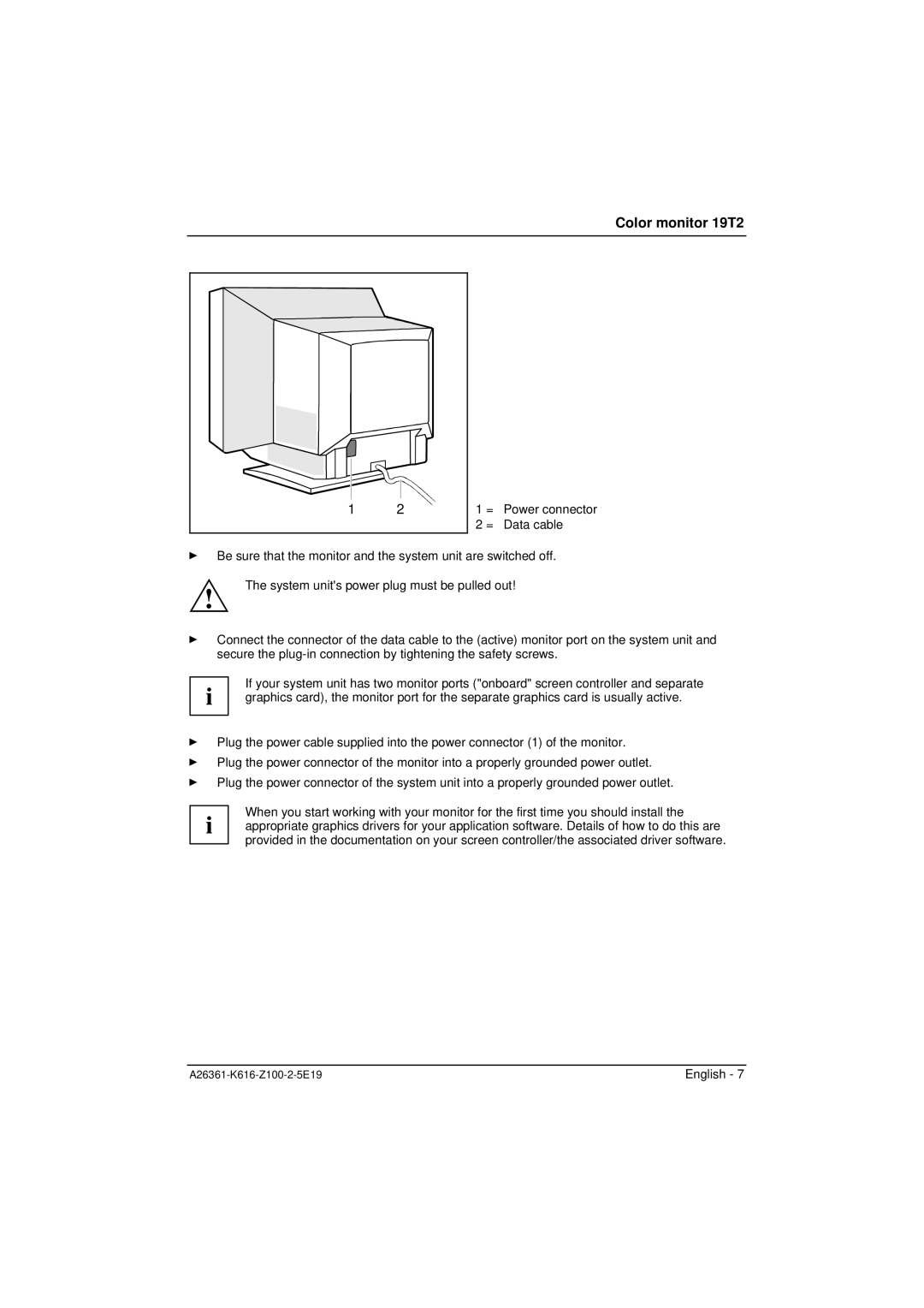 Fujitsu Siemens Computers 19T2 manual Data cable 