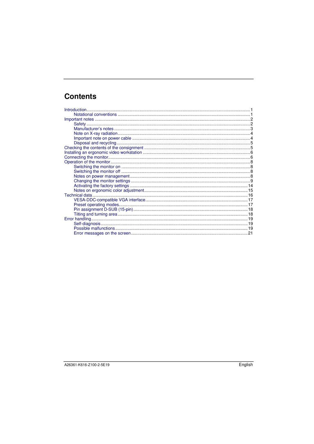 Fujitsu Siemens Computers 19T2 manual Contents 